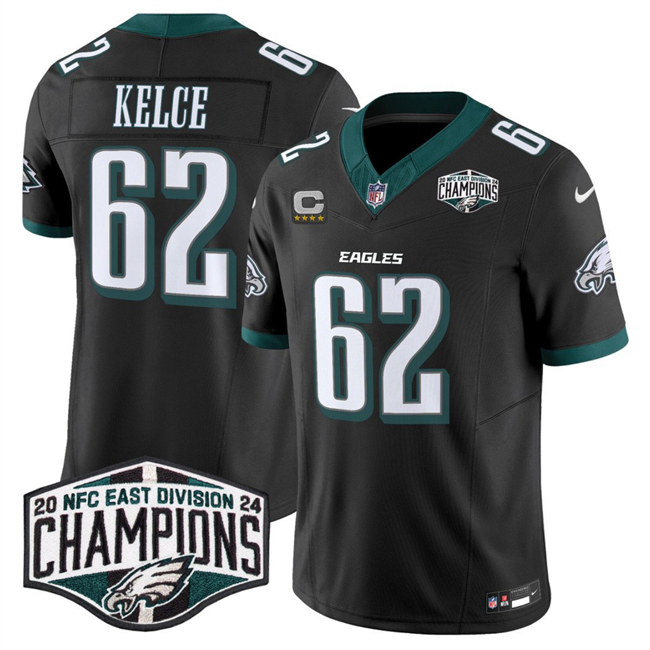 Men's Black Philadelphia Eagles #62 Jason Kelce 2024 New NFC East Champions With 4-Star C Patch F.U.S.E. Vapor Untouchable Limited Stitched Football Jersey